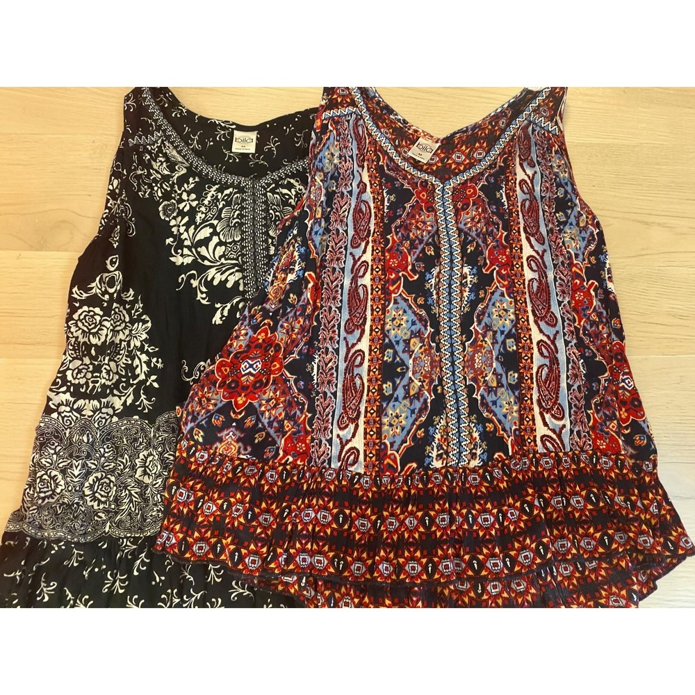 Bila Sleeveless Peplum Multicolor Paisley Floral Boho Women M Tank Top LOT OF 2